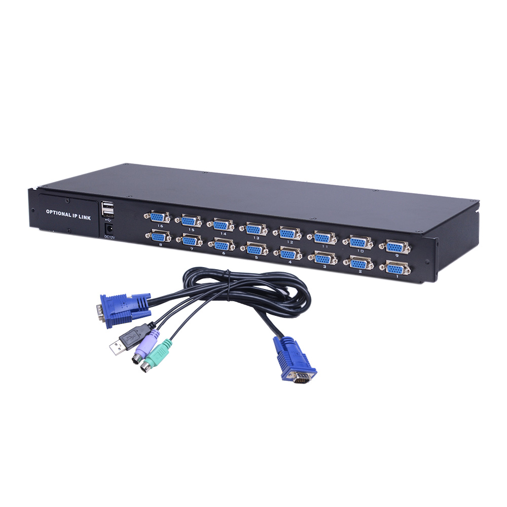 Низкая цена 19 дюймов сенсорный экран с двумя рельсами 16 портов USB VGA LCD KVM переключатель