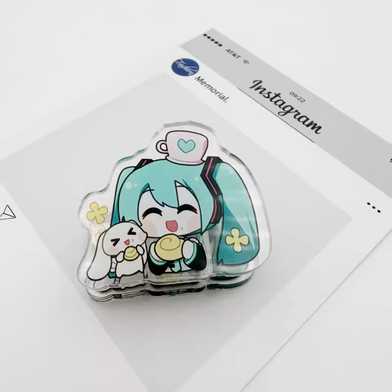 Custom Logo Clear Acrylic Stationery Clips Cute Transparent Acrylic Paper Clip Cartoon Anime Hair Clip Acrylic
