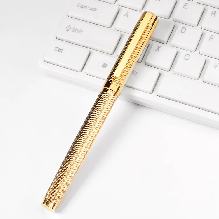 Promotional high quality metal fountain pen custom logo gold embossed luxury office fountain pen business gift pen