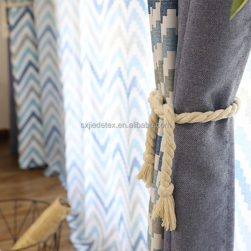 Nordic Fashion Geometric Wave Pattern Printed Blackout Living Room Window Curtain Material Fabrics