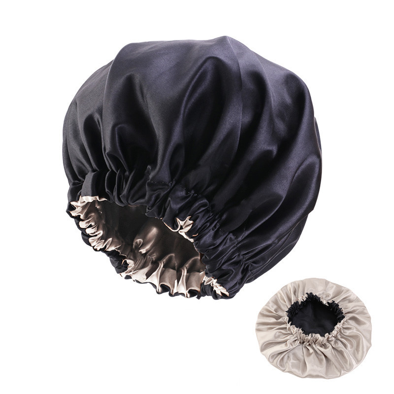 HaoKey Large Reversible Double Layer Silk Satin Shower Cap Sleep Hat Hair Care Elastic Bonnet