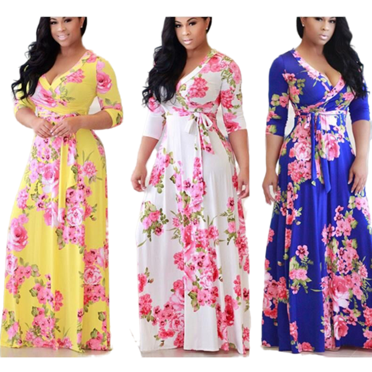 Summer sell like hot cakes women Clothing floral print Long sleeve split maxi dress for women XXXXXL