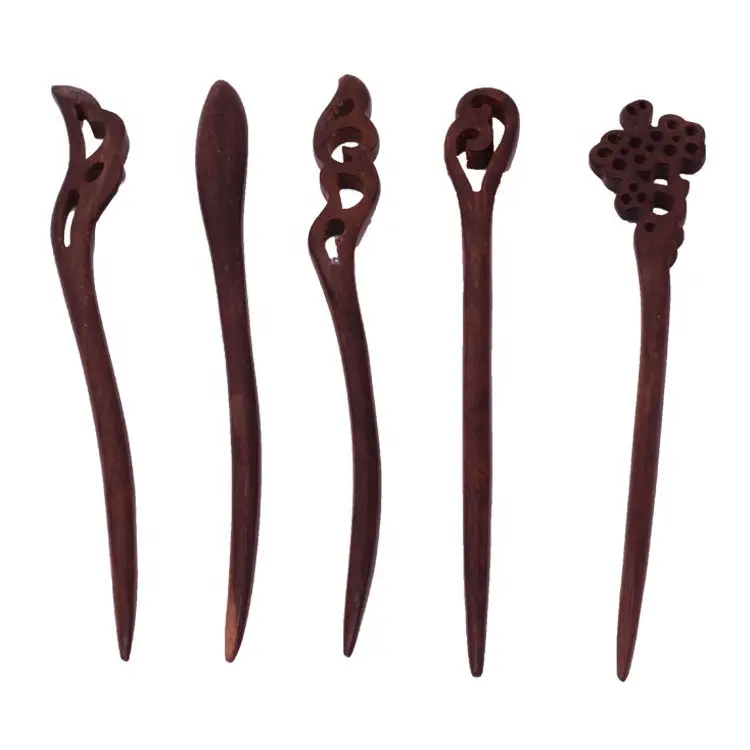 18CM Black Sandalwood Carved Hairpin Clips Horn Chop Sticks Wood Wand Hair Pin Style Accessories Wooden Hair Chopstick For Women