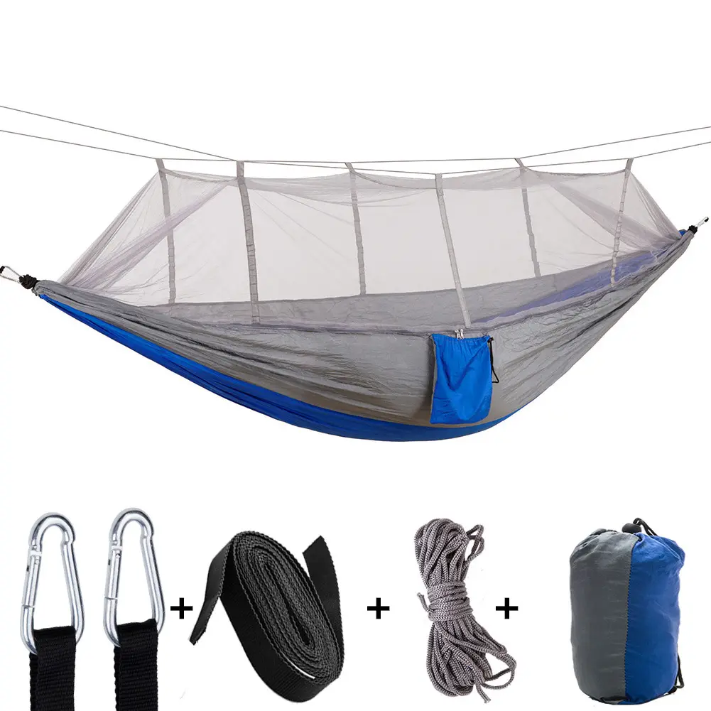 Lightweight Double Portable Hammock with Mosquito Net for Indoor, Outdoor, Hiking, Camping, Backpacking, Travel, Backyard, Beach