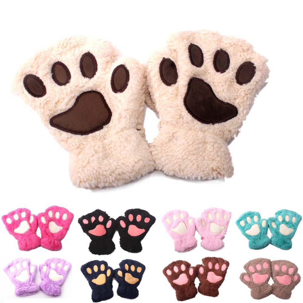 Cute Cartoon Cat Claw Gloves Baby Winter Thick Warm Gloves Outdoor Half Finger Gloves M0149