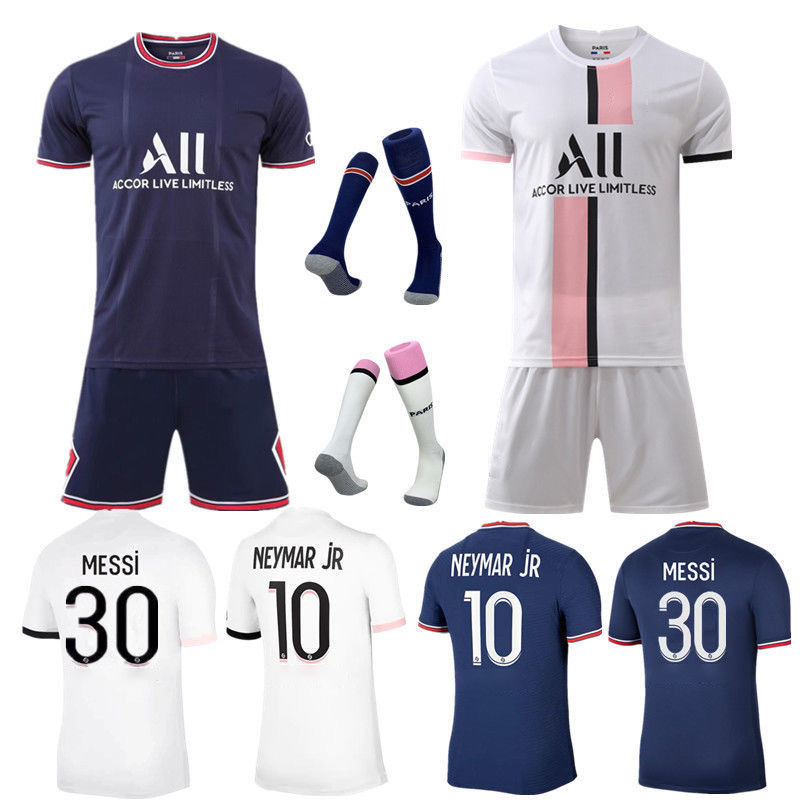 Custom mens 21/22 Psg Messi Football Jersey Sets Sublimation Printed Thailand Soccer Wear