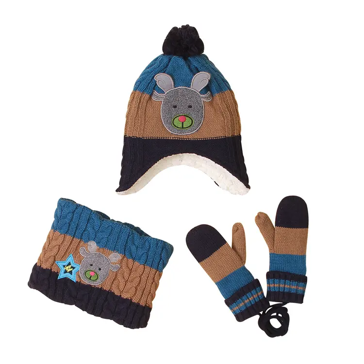 Оптовая продажа, индивидуальный мультяшный декоративный набор, детская теплая шапка для мальчиков, акриловые перчатки, варежки и шарфы