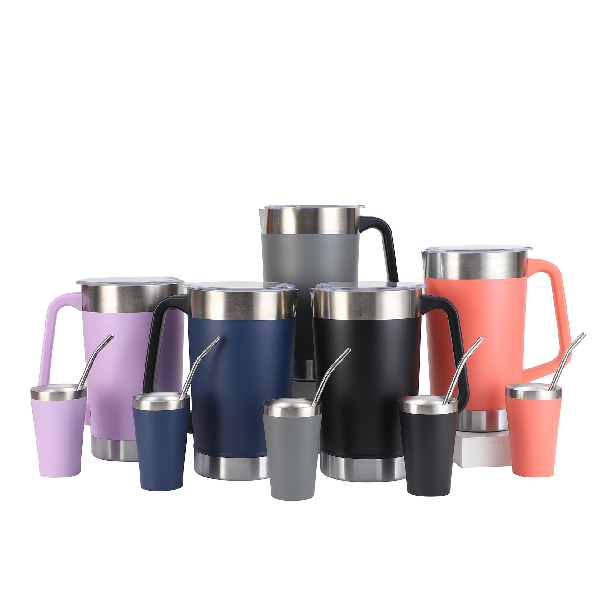 Custom 1900ml 140ml stainless steel yerba mate tea cup set double wall vacuum insulated thermos tumbler coffee mug with spoon