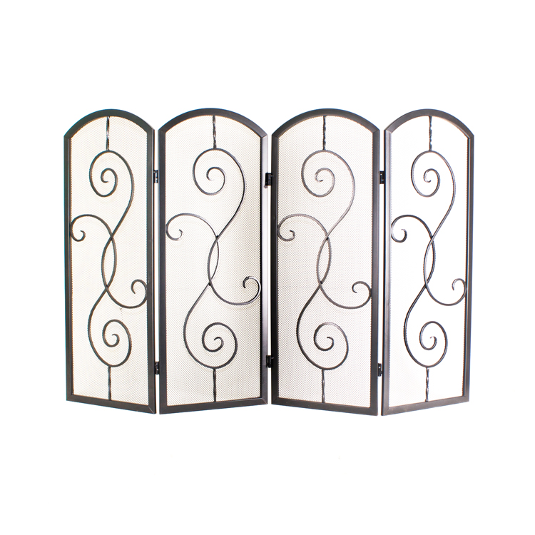 122cmWx79cmH fireplace screen fence spark guard Metal wrought iron frame mesh hearth accessory 4-Panel Entwined Scroll Screen,
