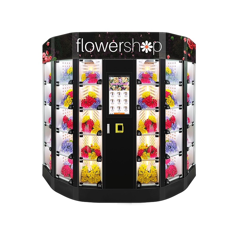 Different lockers on the machine with touch screen coin and bill card reader on the machine LED light on the top