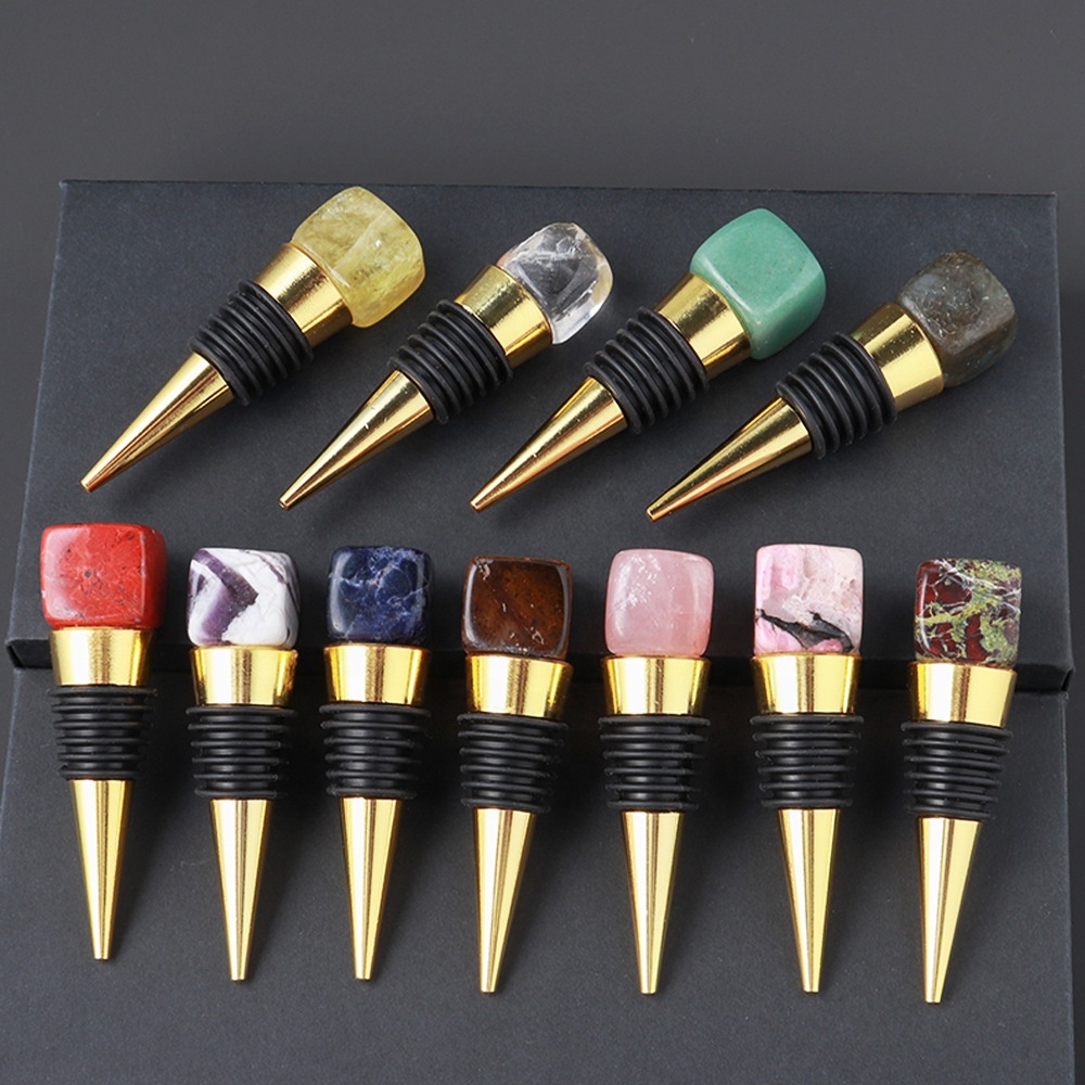 Amazon Top Seller Cube Gemstone Wine Cork Stopper Healing Crystal Quartz Stone Wine Glass Bottle Stopper For Wine Accessories