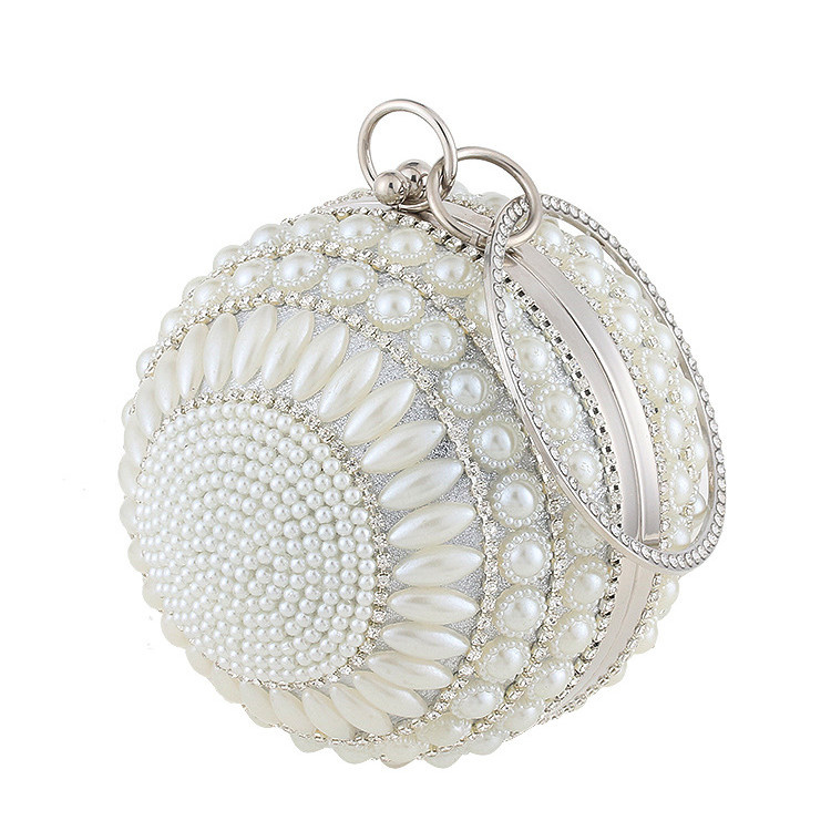 TLB-8D509 Fashion Wedding Bridal Ladies Crystal Pearl Beaded Ball Purse Women Dinner Purse Evening Shiny Rhinestone Clutches