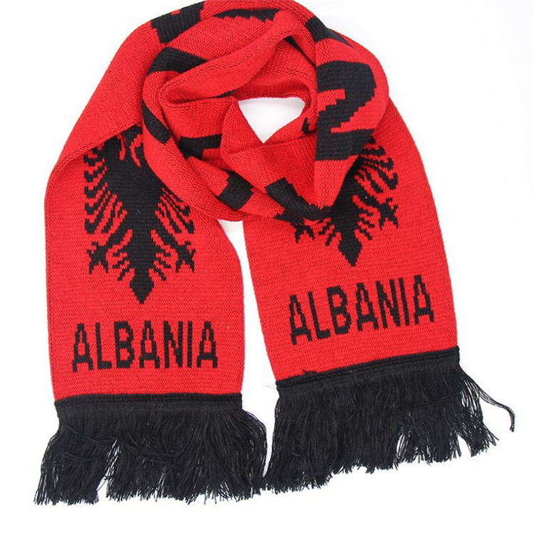 Wholesale customized logo polyester printing football knitted fans scarf sport team decorative scarf