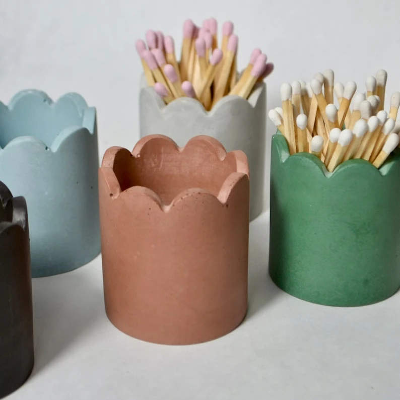 Scallop Match Holder Pot Concrete Pot Cement match Holder For Home Decor