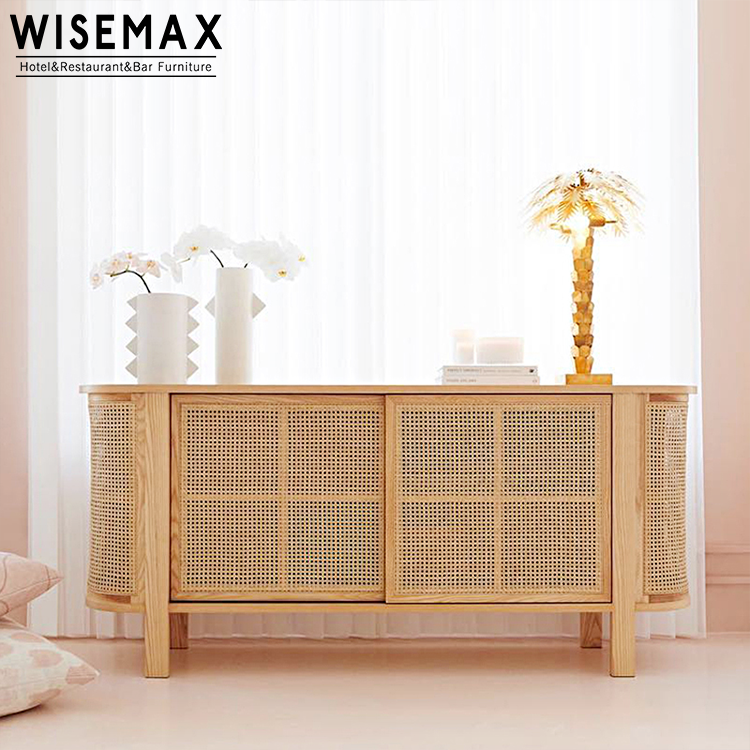 Мебель WISEMAX в скандинавском стиле для домашнего использования, деревянный шкаф натурального цвета, ротанговый шкаф для гостиной