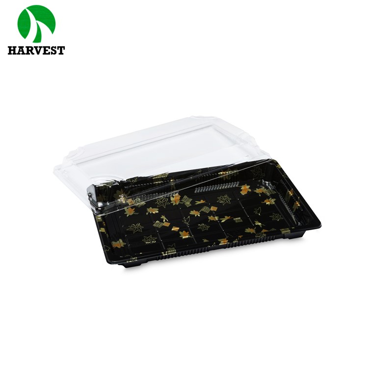 OEM accepted reusable recyclable plastic printing sushi container with lid