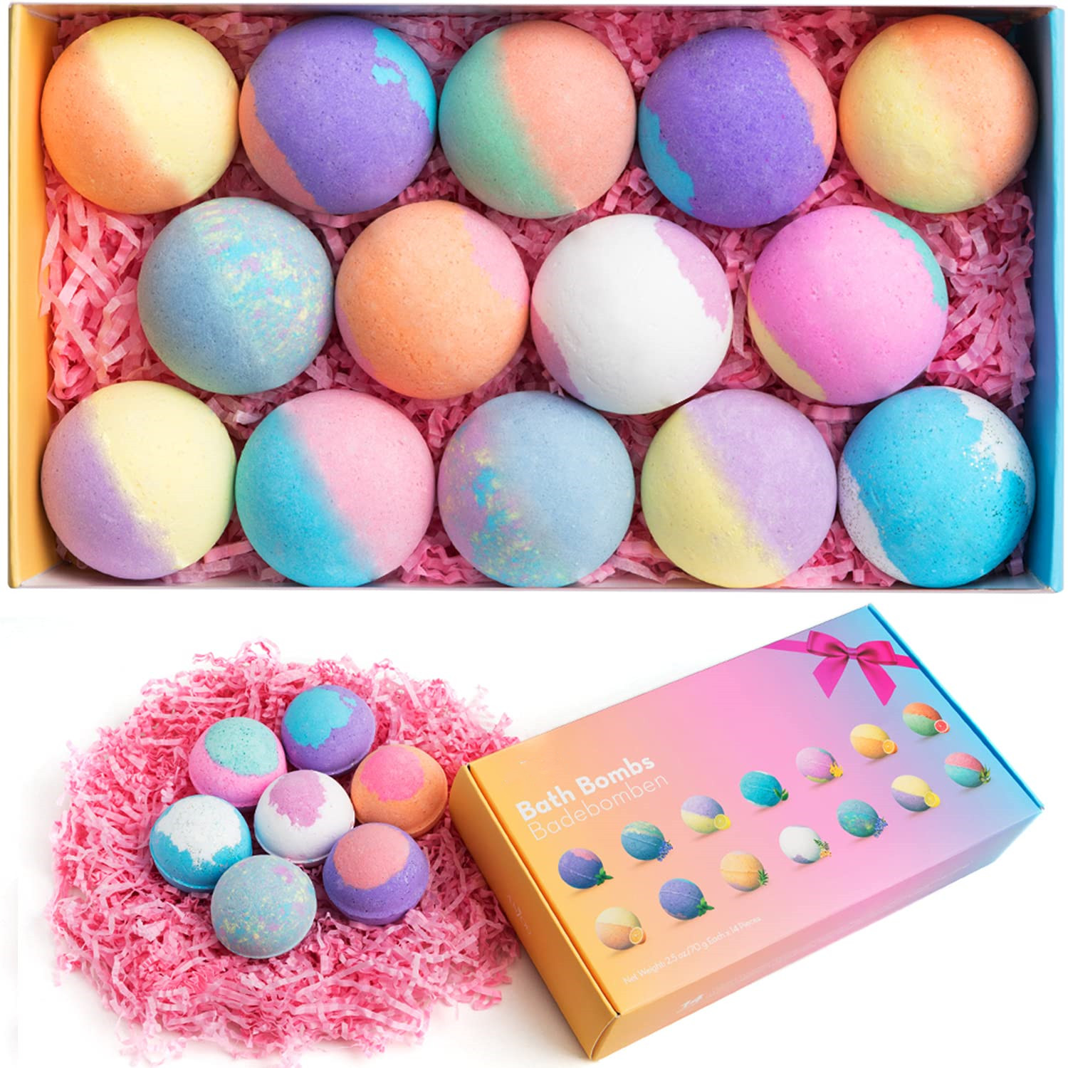 14PCS Women Vegan Natural Essential Oils & Coconut Oil & Shea Butter Shower Bombs for Moisturize Skin Bath Bomb Gift Set