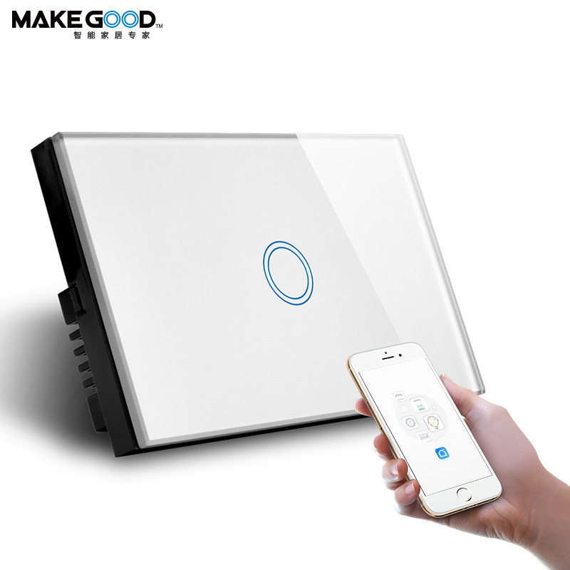 MakeGood 1 банда Alexa Голосовое управление Wifi умный сенсорный выключатель стеклянная панель Wifi управляемый выключатель света