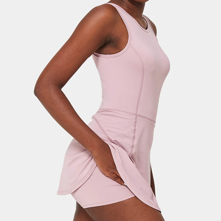 Custom Breathable Elastic Solid 2 in 1 Side Pocket Golf Tennis Dress Women Short Tennis Skirt