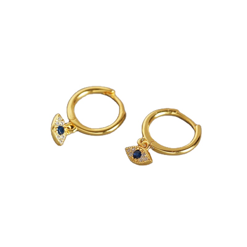 Genuine 100% 925 Sterling Silver Jewelry Mini Blue Zircon Evil Eyes Earring Pendant Small Stud Earrings for Women Femme