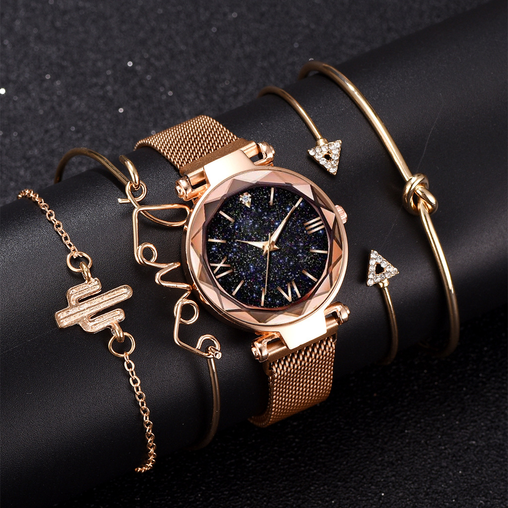 Factory Direct Sales New Quartz Watch Bracelet Set Ladies Casual Fashion Wristwatch Bracelet Five Piece Set
