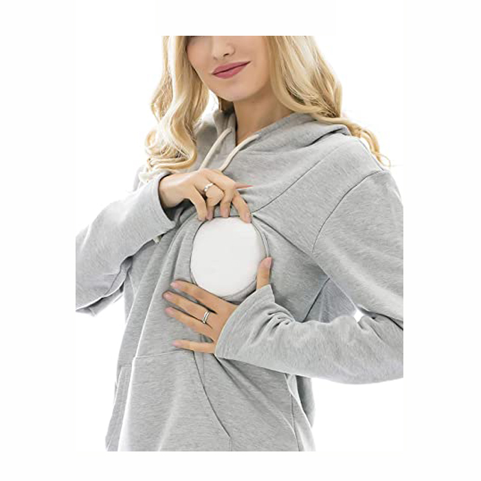 Hot Selling OEM Womens Cotton Soft Maternity Clothing Nursing Sweatshirt Breastfeeding Hoodie with Pockets