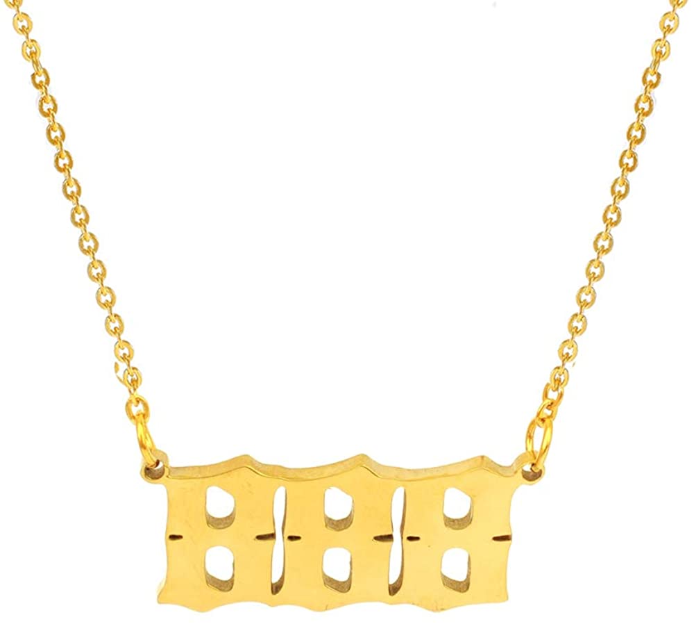 Fashion stainless steel gold plated dainty angel number old english pendant choker necklace numerology jewelry
