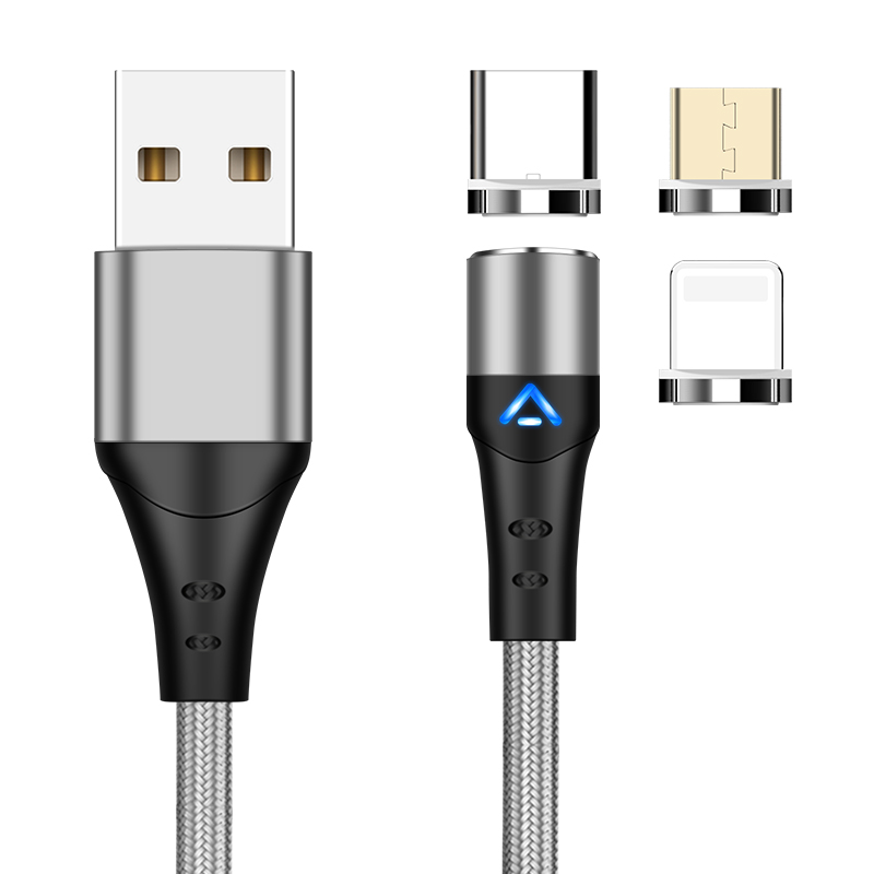 Nylon Braided 3A Magnetic Charging Cable 3 in 1 USB Data Cable Micro USB Type C Cable Magnet Charger