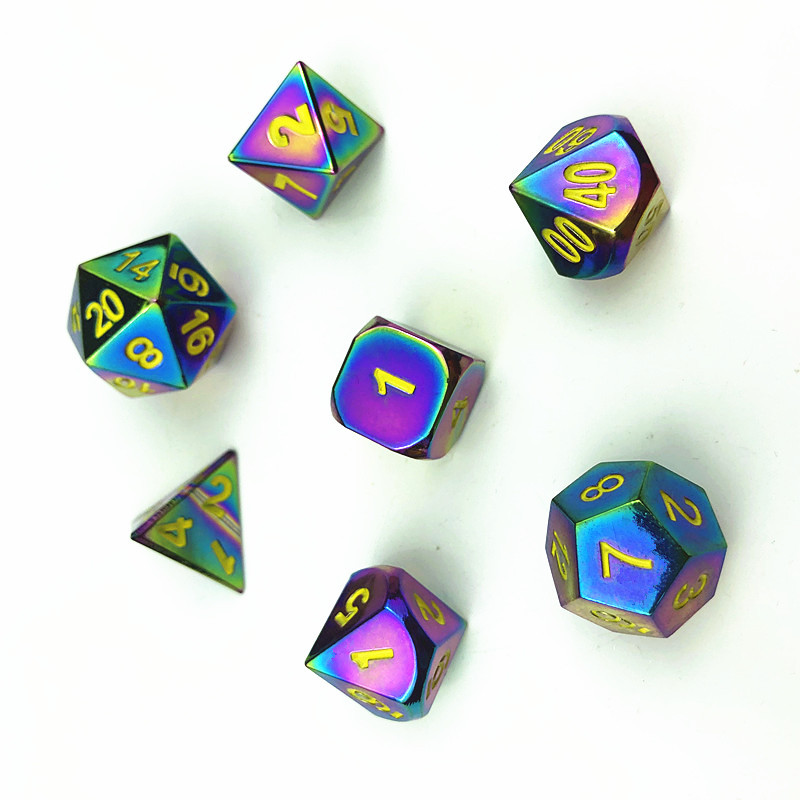 Игральные игры игральные кости гальваническое покрытие Красочные Твердые металлические пользовательские многогранные 7 шт набор игральные кости