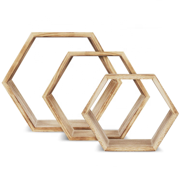 High quality set of 3 wall mounted storage solid hexagon floating shelves