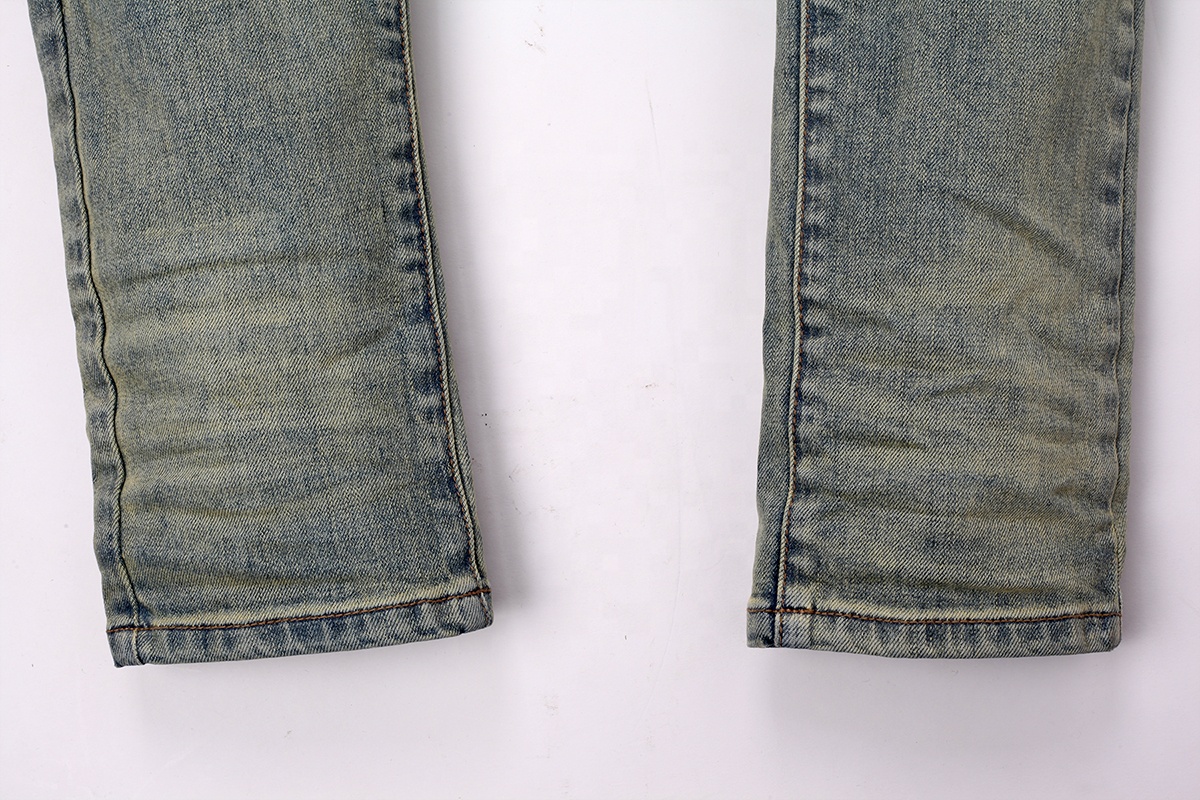 Edge Denim Vintage Distressed Holes Patch Custom Jeans Trousers Print Ripped Jeans Pant Men