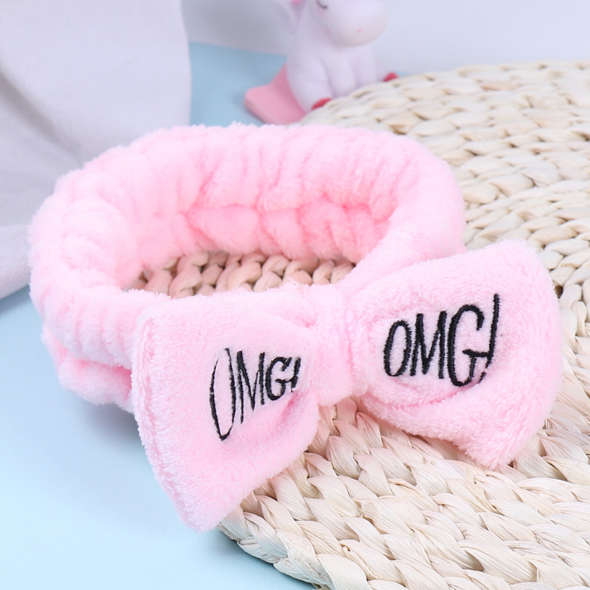 Оптовая продажа; Милое платье умывание плюшевые ободок OMG буквы макияж резинки для волос с бантом из флиса кораллового цвета, повязка на голову