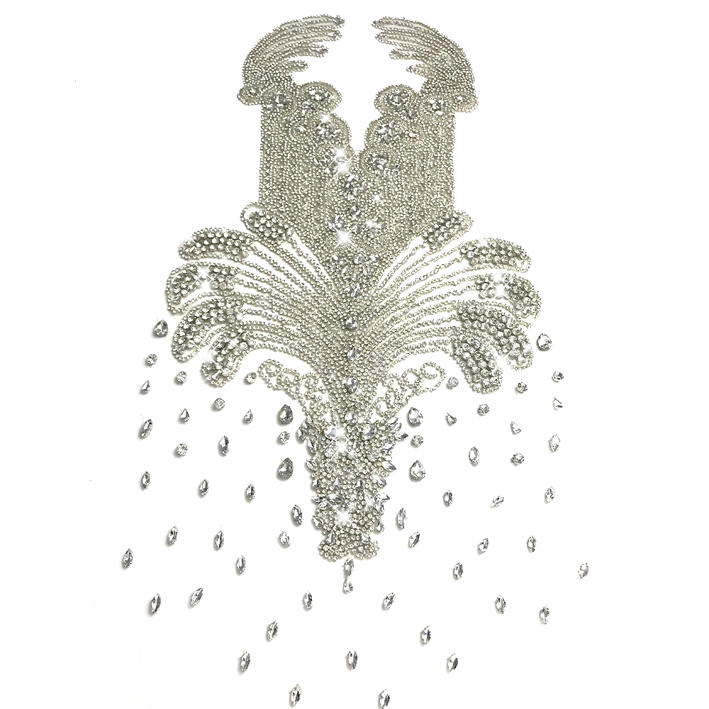 W005 Fancy bridal crystal sequins heavy beaded fabric embroidery patches for wedding gowns