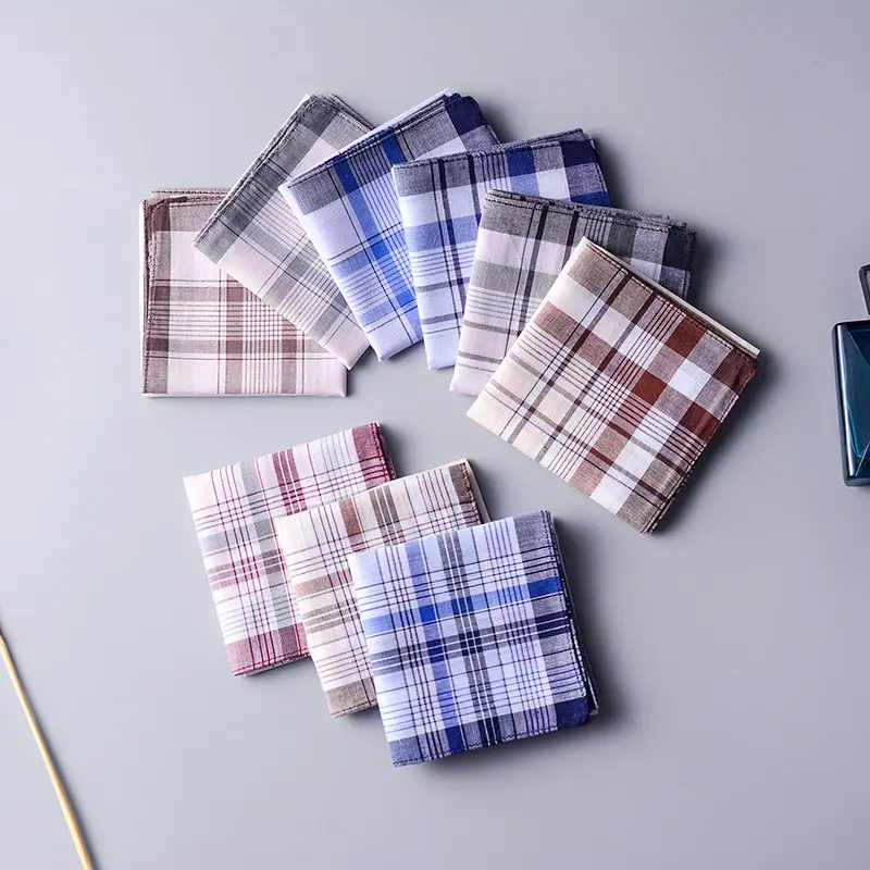 High Quality Square Scarf Mens Soft Hanky Striped Custom Print 100% Cotton Handkerchiefs For Men