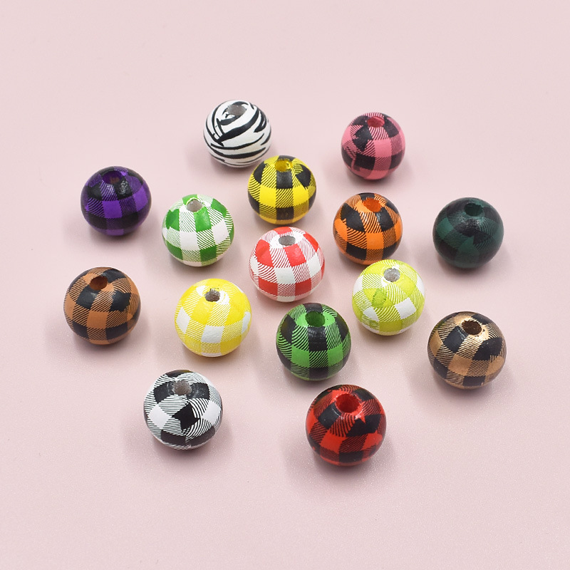 XuQian Plaid Rustic Farmhouse Handmade Round Polished Wood Spacer Bead for Jewelry