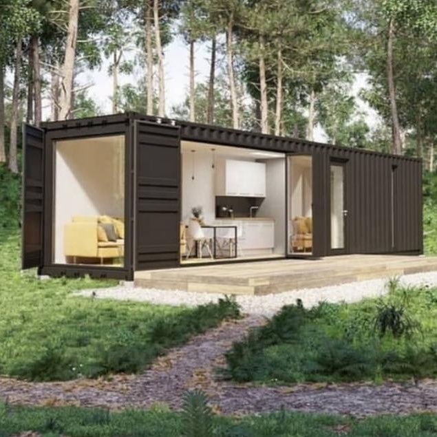 40ft Prefab container house luxury design black with bathroom living room for home use