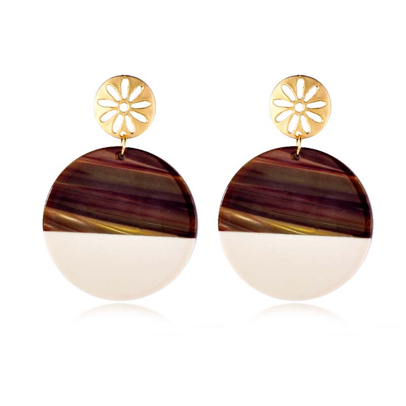 Fashion retro collage earrings diy jewelry cheap wholesale female creative floral earrings round circle wood stud earrings