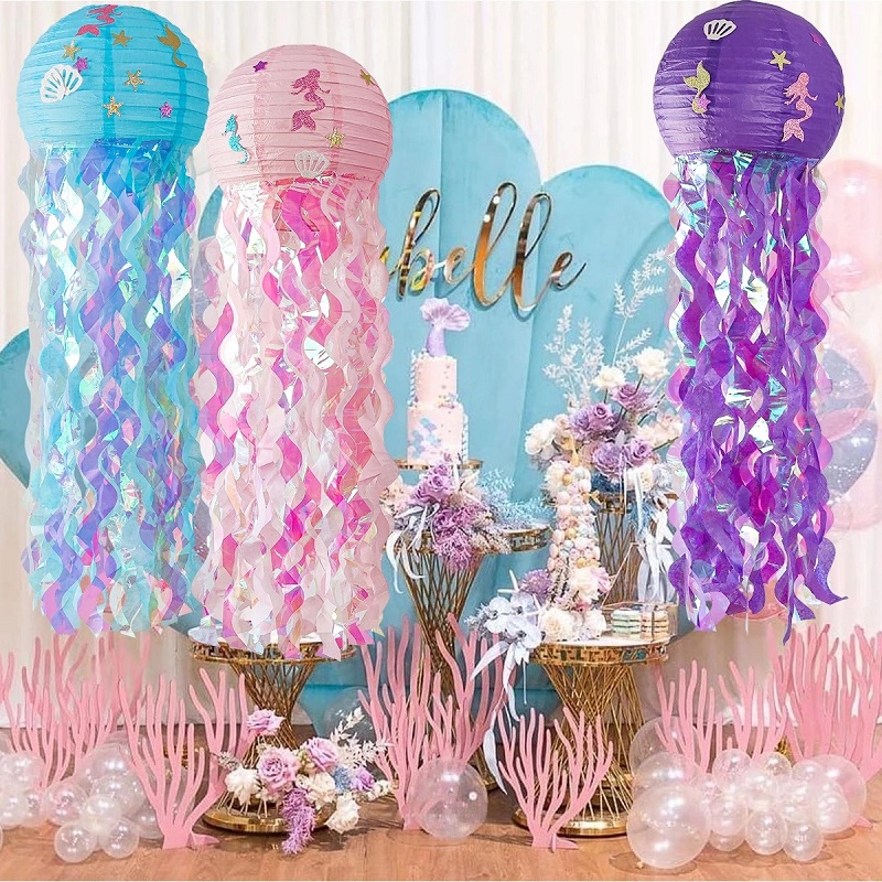 Mermaid Theme Party Decoration DIY Hanging Jellyfish Lantern Little Mermaid Under The Sea Birthday Party Decorations Baby Shower