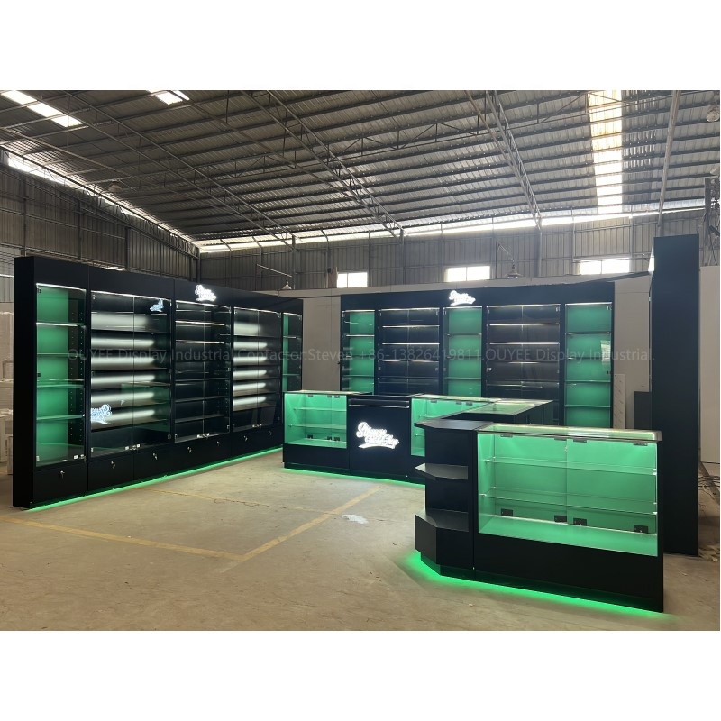 Custom Smoke Shop Furniture Smoke Shop Accessories Tobacco Store Display Cabinet Smoke Shop Showcases Glass Display With Wood