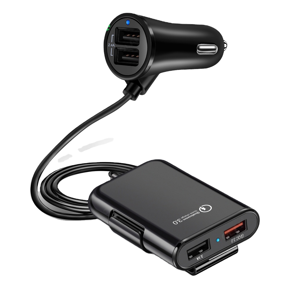 Universal USB Fast Adapter With 5.6ft Extension Cord Cable for MPV Car Phone 4 Ports FAST 3.0 3.1A USB for iPhone Charger Car