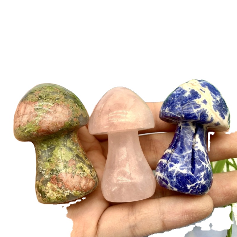 Hotsale Natural high quality crystal mix material mushroom polished healing stone 5cm mushroom for Decoration