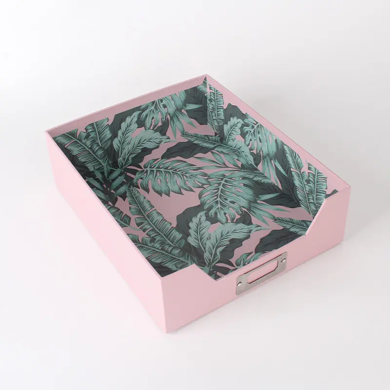 Картонный органайзер для хранения карточек с растительным рисунком, в офисе, на заказ, с металлической этикеткой