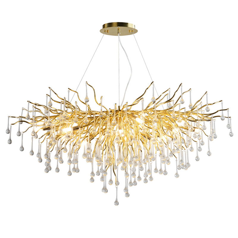 High quality Luxury Modern Crystal Chandelier Lighting Gold Copper Tree Branch Raindrop Hanging Lamp for Hotel Project Villa