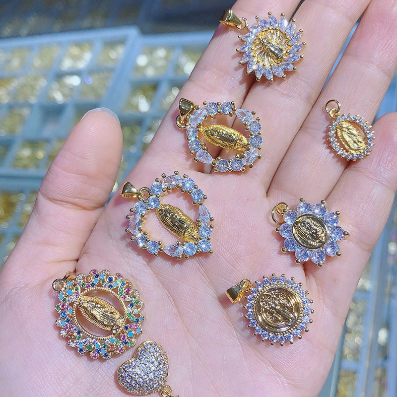 Трендовые сердца Девы Марии Bling и благословил Cubic Zirconia кулон ожерелья, браслеты, аксессуары для изготовления ювелирных изделий DIY