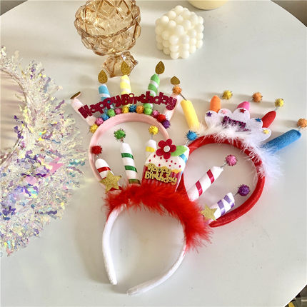 Birthday cake candle hair band personality color funny headband photo props hair clip accessories