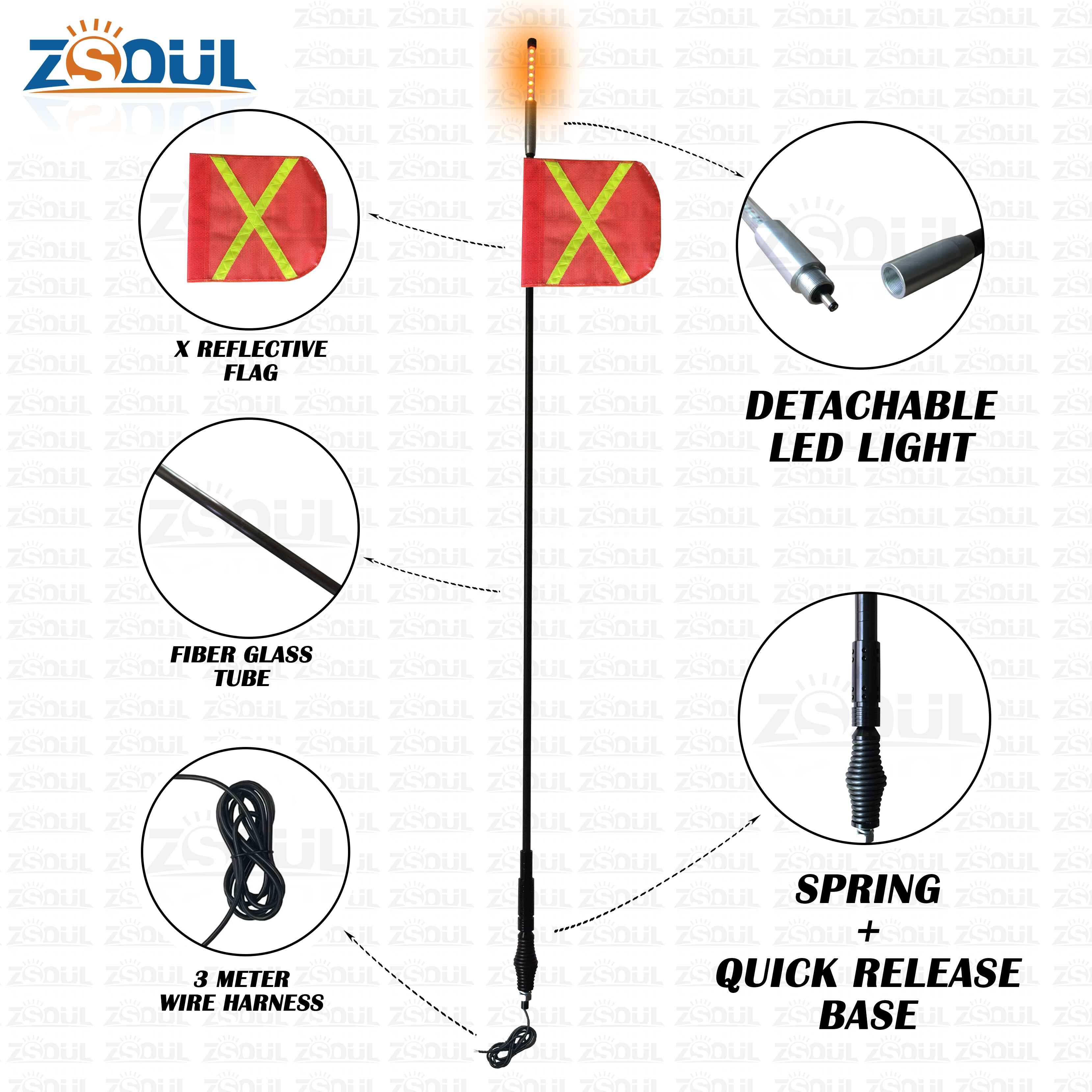 2,4 m 3m 3,6 m Безопасности горной LED Whip Wirh Refelction флаг и весна Quick Release крепление для Mine Truck