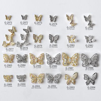 ND1166 Nail Art Designs Butterfly Series Exquisite Luxury Metal Alloy Pearl Butterfly Shape Jewelry For Nail Art Decoration
