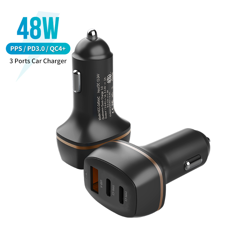 Заводская оптовая продажа PD3.0 QC4.0 48 Вт 3 порта Usb Автомобильное зарядное устройство адаптер Светодиодный дисплей для iPhone Samsung