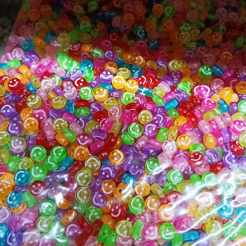 Wholesale 6*10mm jelly mixed color plastic acrylic smiley face beads round beads for DIY bracelet decoration