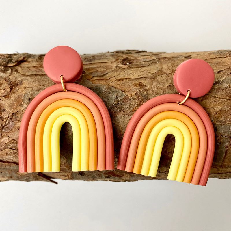 Rainbow Color Soft Pottery Hoop Earrings Geometry U-Shaped Clay Hoop Earrings Stylish Fashion Earrings Amazon Ins Hot Sale